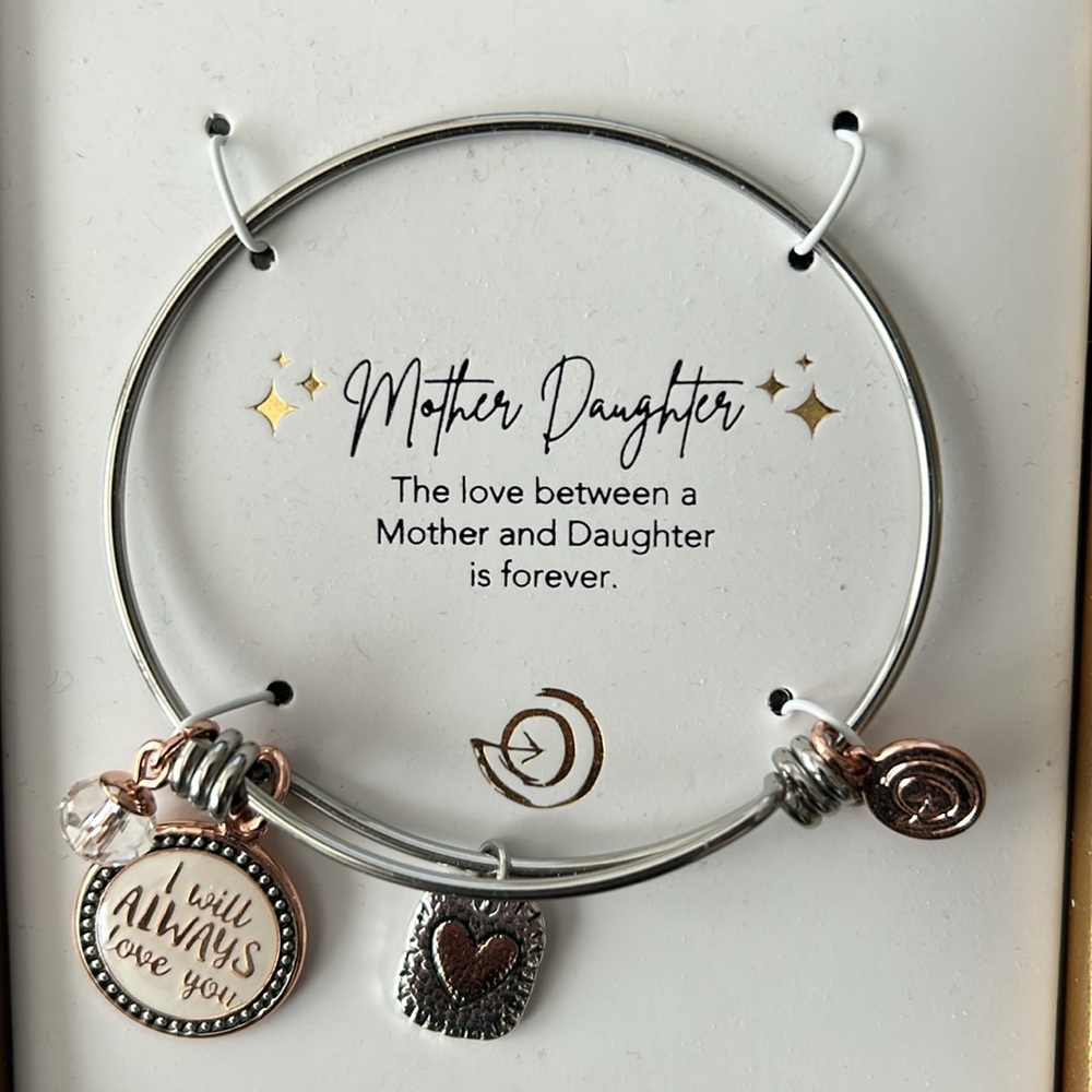New! Stainless Steel Silver Plated Mother Daughter Bangle Bracelet Gift - Picture 2 of 5